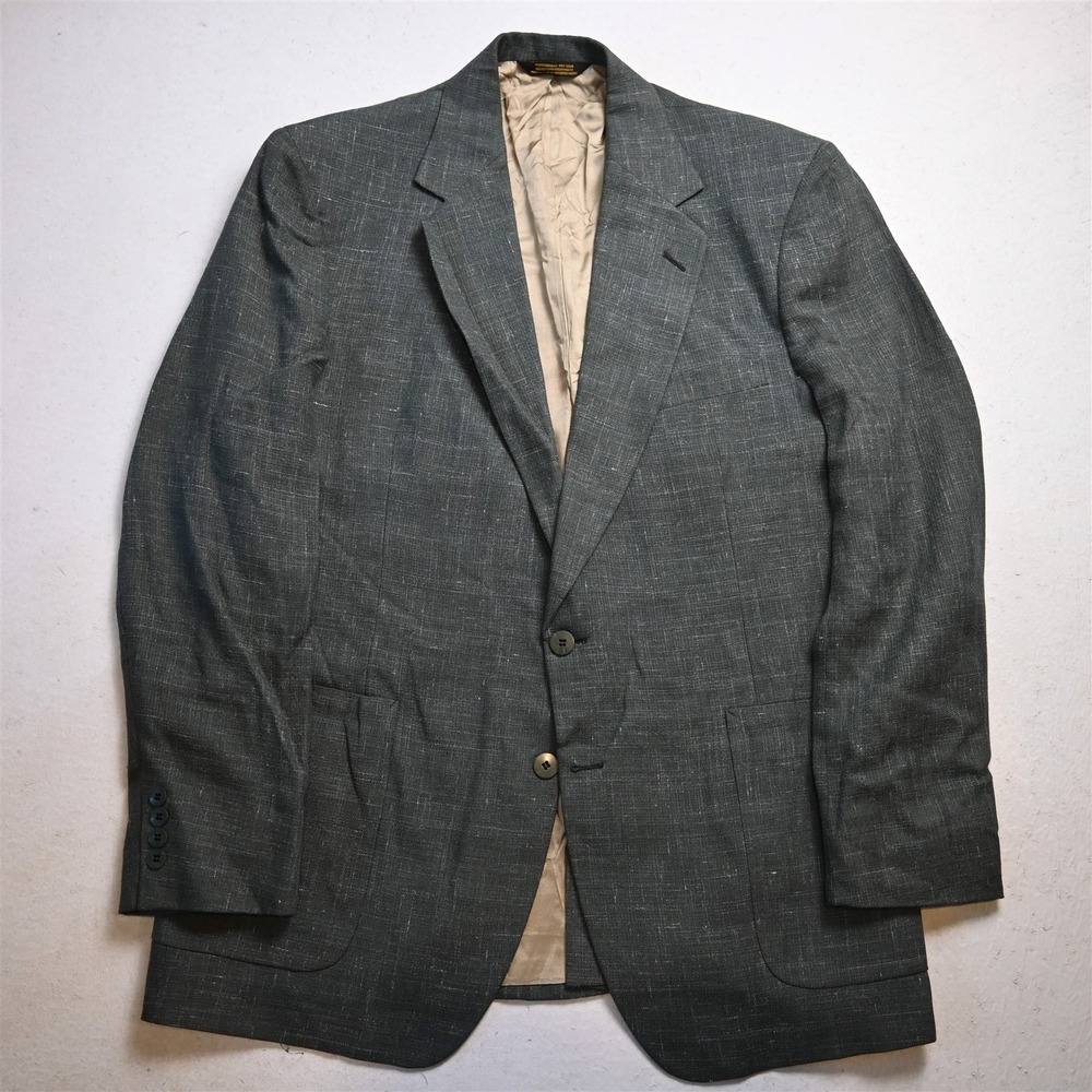 Vtg USA Made 44L Green Soft Silk Slub Tweed Mens Blazer Suit Jacket Sport Coat